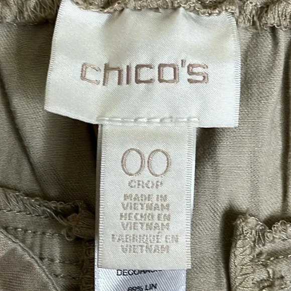 🤍Chico’s Casual linen blend Embellished Utility Crop Pants, XS/2 - Picture 11 of 17